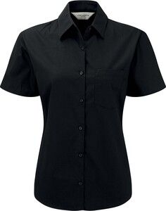 Russell Collection RU937F - Ladies' Short Sleeve Pure Cotton Easy Care Poplin Shirt Black