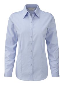 Russell Collection J962F - Women's long sleeve herringbone shirt Light Blue