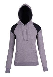 Ramo F303UN - Ladies/Juniors  Shoulder Contrast Panel Hoodie Grey Marl/Navy