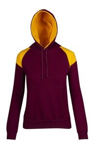 Ramo F303UN - Ladies/Juniors  Shoulder Contrast Panel Hoodie Maroon/Gold