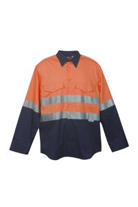 Ramo S007LP - 100% Combed Cotton Drill Long Sleeve Shirt - 3M Orange/Navy
