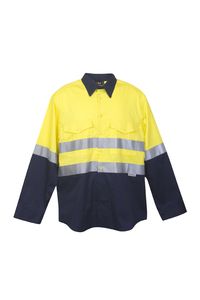 Ramo S007LP - 100% Combed Cotton Drill Long Sleeve Shirt - 3M Yellow / Navy