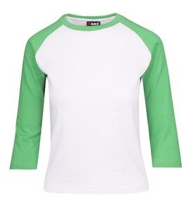 Ramo T231RL - Ladies 3/4 Sleeve Raglan Tees White/Emerald Green