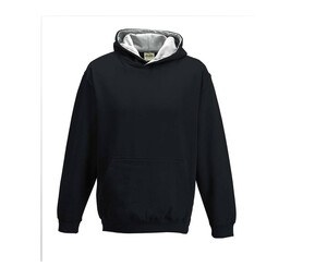 AWDIS JH03J - Children's sweatshirt with contrasting hood Jet Black / Heather Grey